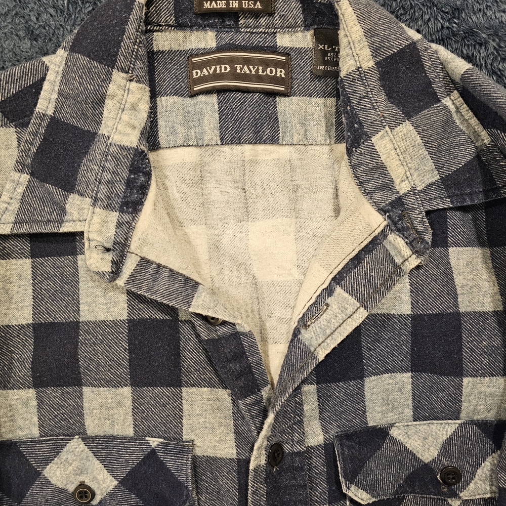 David Taylor Blue Plaid Flannel Shirt